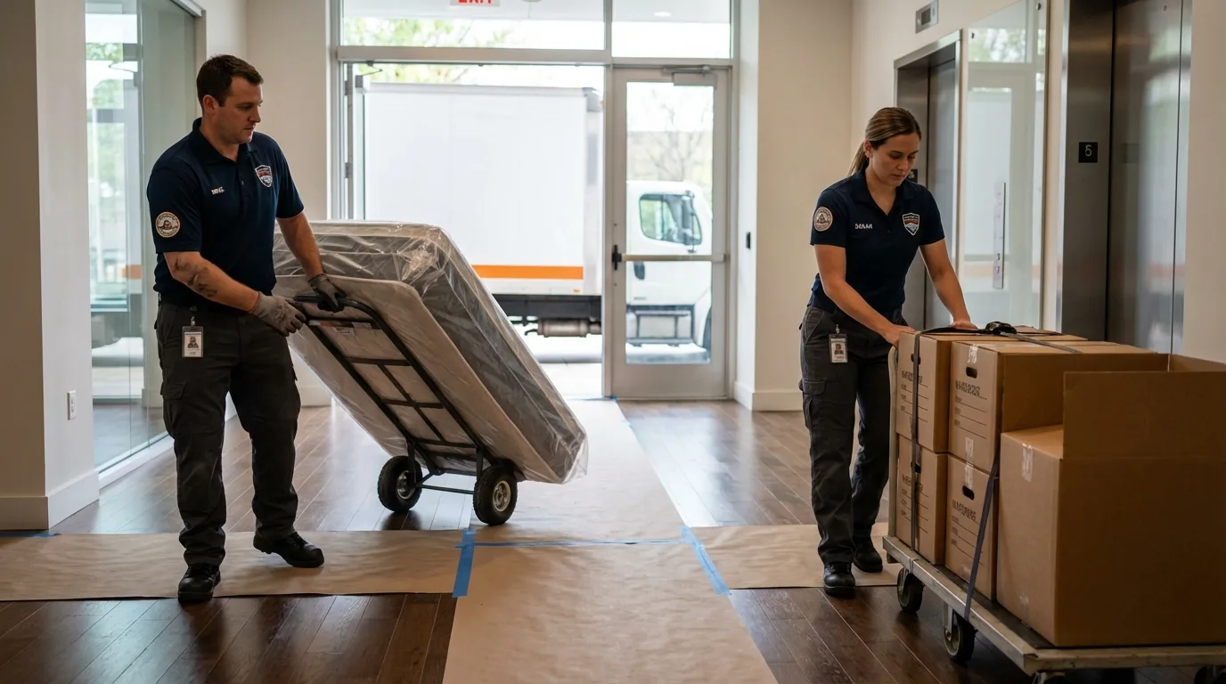 Professional apartment movers loading elevator in Brush Prairie, WA